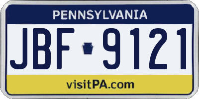 PA license plate JBF9121