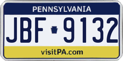 PA license plate JBF9132