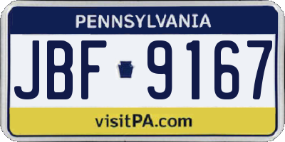 PA license plate JBF9167