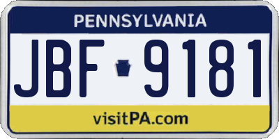 PA license plate JBF9181