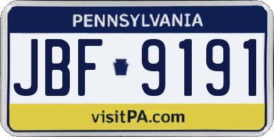 PA license plate JBF9191
