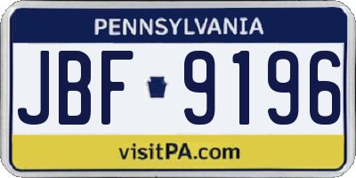 PA license plate JBF9196