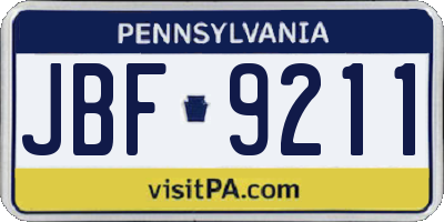 PA license plate JBF9211