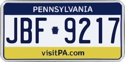PA license plate JBF9217