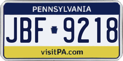 PA license plate JBF9218