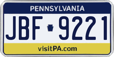 PA license plate JBF9221