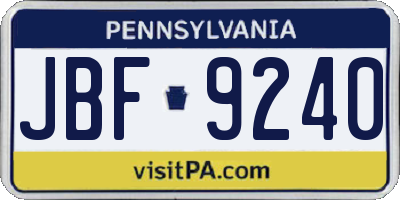 PA license plate JBF9240