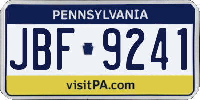 PA license plate JBF9241