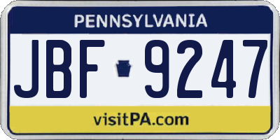 PA license plate JBF9247