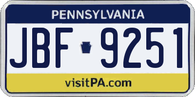 PA license plate JBF9251