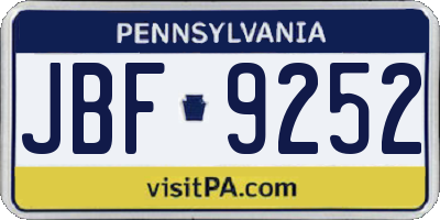 PA license plate JBF9252