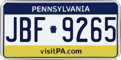 PA license plate JBF9265