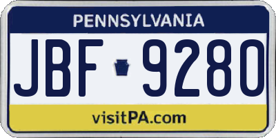 PA license plate JBF9280