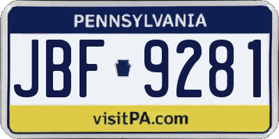 PA license plate JBF9281