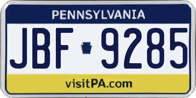 PA license plate JBF9285
