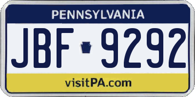 PA license plate JBF9292