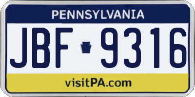 PA license plate JBF9316