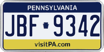 PA license plate JBF9342