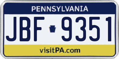 PA license plate JBF9351