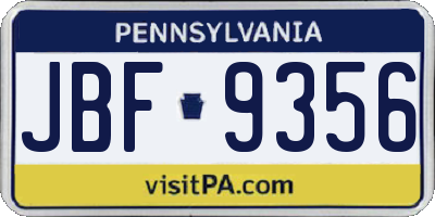 PA license plate JBF9356