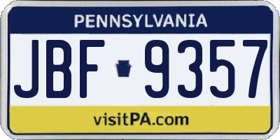 PA license plate JBF9357