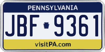 PA license plate JBF9361