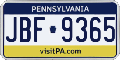 PA license plate JBF9365