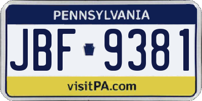PA license plate JBF9381