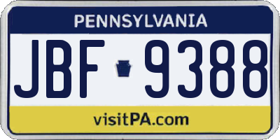PA license plate JBF9388