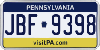 PA license plate JBF9398
