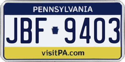PA license plate JBF9403