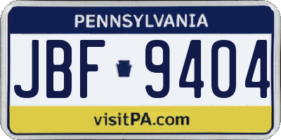 PA license plate JBF9404