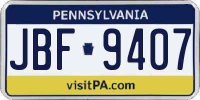 PA license plate JBF9407