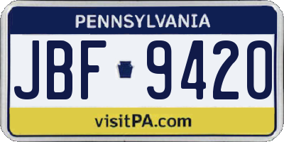 PA license plate JBF9420
