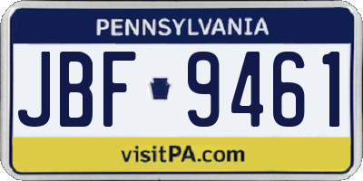 PA license plate JBF9461