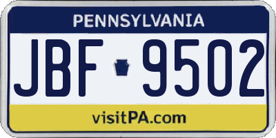 PA license plate JBF9502