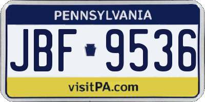 PA license plate JBF9536