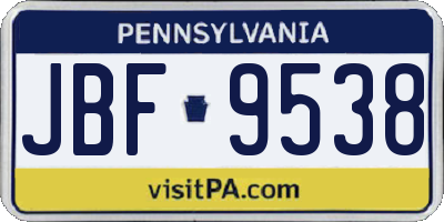 PA license plate JBF9538