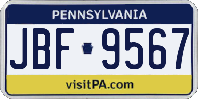 PA license plate JBF9567