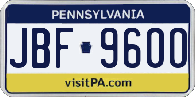 PA license plate JBF9600