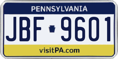 PA license plate JBF9601