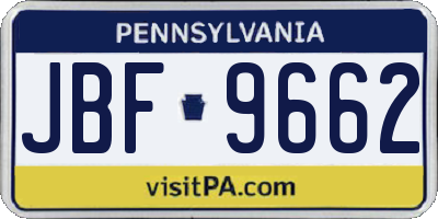 PA license plate JBF9662