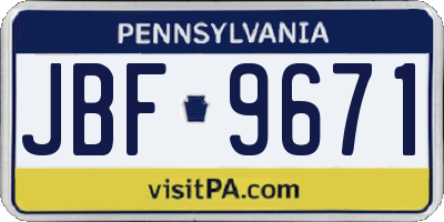 PA license plate JBF9671