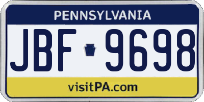 PA license plate JBF9698