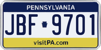 PA license plate JBF9701