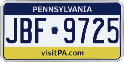 PA license plate JBF9725