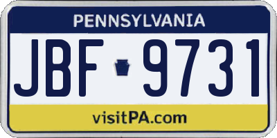 PA license plate JBF9731