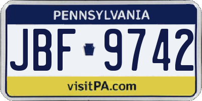 PA license plate JBF9742