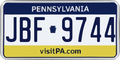 PA license plate JBF9744