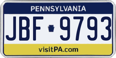 PA license plate JBF9793